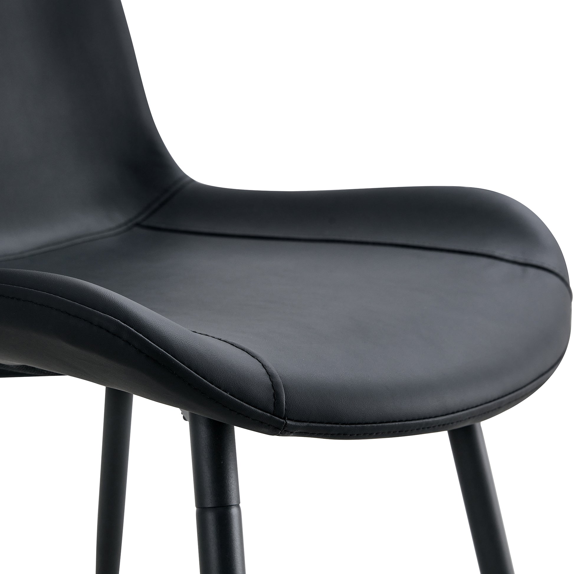 Black Artificial Leather Backrest Cushion Dining Chair, Black Metal Legs, Curved Widened Cushion Design For More Comfort, Suitable For Restaurants, Kitchens, Bedrooms, Offices. 4 Chairs 0502 Black Faux Leather