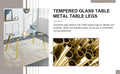 Modern Minimalist Style Rectangular Glass Dining Table With Tempered Glass Tabletop And Golden Metal Legs, Suitable For Kitchen, Dining Room, And Living Room, 63 Inches * 35.4 Inches * 30 Inches Golden Metal