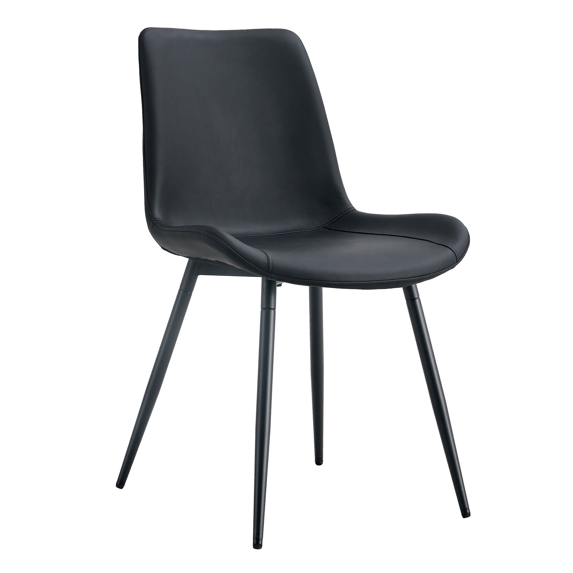 Black Artificial Leather Backrest Cushion Dining Chair, Black Metal Legs, Curved Widened Cushion Design For More Comfort, Suitable For Restaurants, Kitchens, Bedrooms, Offices. 4 Chairs 0502 Black Faux Leather