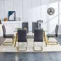 Modern Minimalist Style Rectangular Glass Dining Table With Tempered Glass Tabletop And Golden Metal Legs, Suitable For Kitchen, Dining Room, And Living Room, 63 Inches * 35.4 Inches * 30 Inches Golden Metal