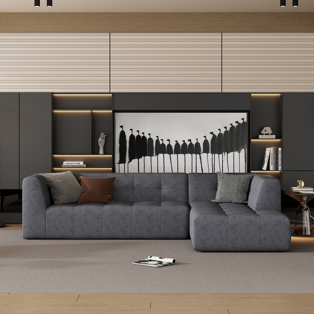 110.2*72.8" Modular Modular Combination Living Room Sofa Set, Modern Minimalist Sofa, Living Room Upholstered Sofa Bed, Bedroom, 3Pcs Computer Free Combination, L Shaped,Dark Grey Dark Grey Foam Chenille 3 Seat