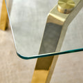 Modern Minimalist Style Rectangular Glass Dining Table With Tempered Glass Tabletop And Golden Metal Legs, Suitable For Kitchen, Dining Room, And Living Room, 63 Inches * 35.4 Inches * 30 Inches Golden Metal