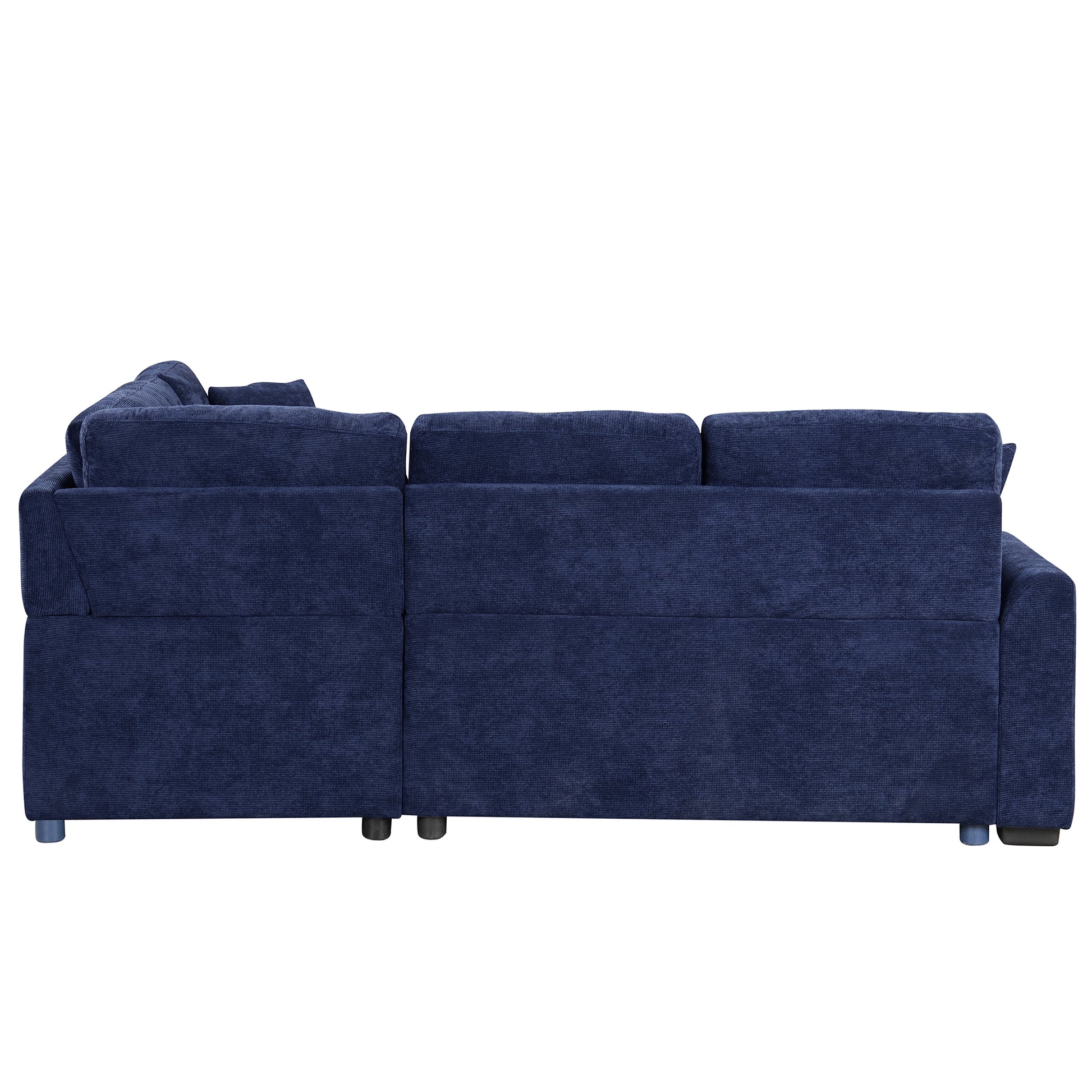 82.6" L Shape Sofa Bed Pull Out Sleeper Sofa With Wheels, Usb Ports, Power Sockets For Living Room, Navy Blue Navy Blue Foam Velvet