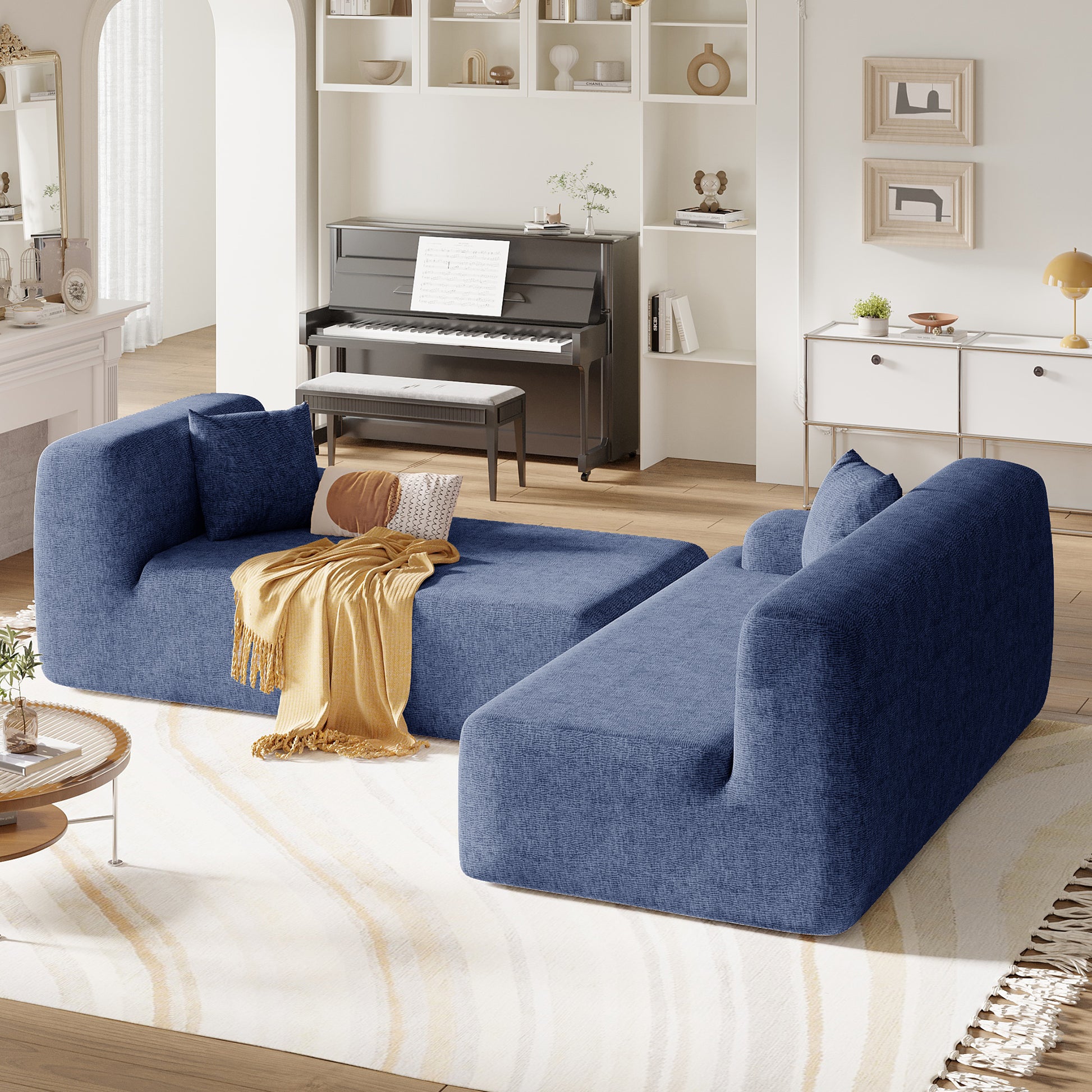Modern Large L Shape Modular Sectional Sofa For Living Room, Bedroom, Salon, 2 Piece Free Combination, Simplified Style Blue Polyester 3 Seat