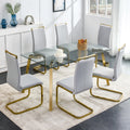 Modern Minimalist Style Rectangular Glass Dining Table With Tempered Glass Tabletop And Golden Metal Legs, Suitable For Kitchen, Dining Room, And Living Room, 63 Inches * 35.4 Inches * 30 Inches Golden Metal