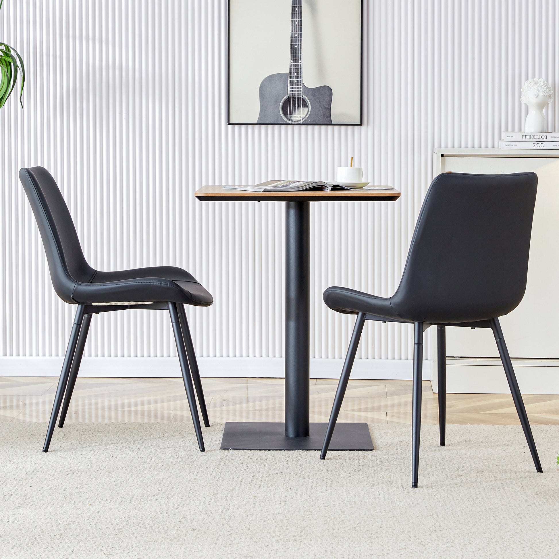 Black Artificial Leather Backrest Cushion Dining Chair, Black Metal Legs, Curved Widened Cushion Design For More Comfort, Suitable For Restaurants, Kitchens, Bedrooms, Offices. 4 Chairs 0502 Black Faux Leather