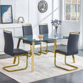 Modern Minimalist Style Rectangular Glass Dining Table With Tempered Glass Tabletop And Golden Metal Legs, Suitable For Kitchen, Dining Room, And Living Room, 63 Inches * 35.4 Inches * 30 Inches Golden Metal