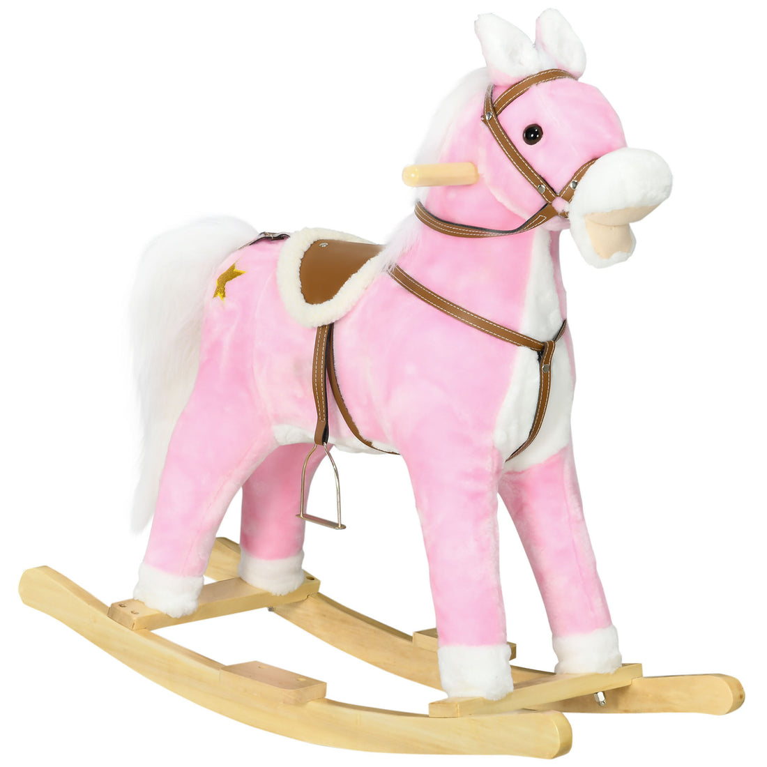 Rocking Horse With Sound, Ride On Horse With Saddle, Toddler Rocker, Gift For 3 8 Year Old, Pink Pink Wood