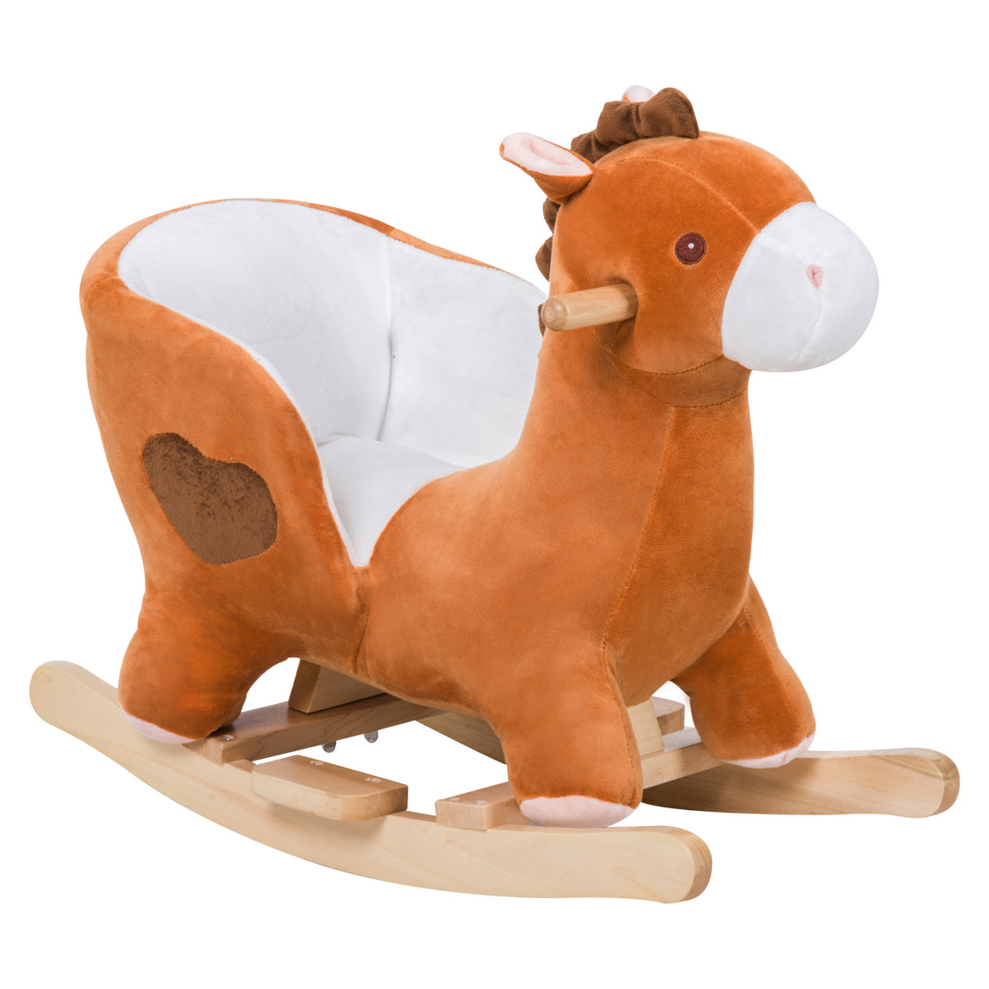 Kids Ride On Rocking Horse, Plush Animal Toy Sturdy Wooden Rocker With Songs For Boys Or Girls Brown Plush