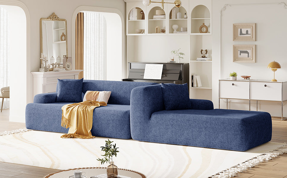 Modern Large L Shape Modular Sectional Sofa For Living Room, Bedroom, Salon, 2 Piece Free Combination, Simplified Style Blue Polyester 3 Seat