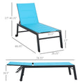 Outdoor Chaise Lounge With Wheels, Five Position Recliner For Sunbathing, Suntanning, Steel Frame,Fabric For Beach, Yard, Patio, Blue Blue Metal