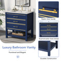 Viedo Modern 30Inch Navy Blue White Bathroom Vanity Cabinet Combo With Openstorge, Two Drawers Blue Solid Wood Mdf