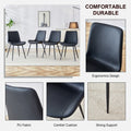 Black Artificial Leather Backrest Cushion Dining Chair, Black Metal Legs, Curved Widened Cushion Design For More Comfort, Suitable For Restaurants, Kitchens, Bedrooms, Offices. 4 Chairs 0502 Black Faux Leather