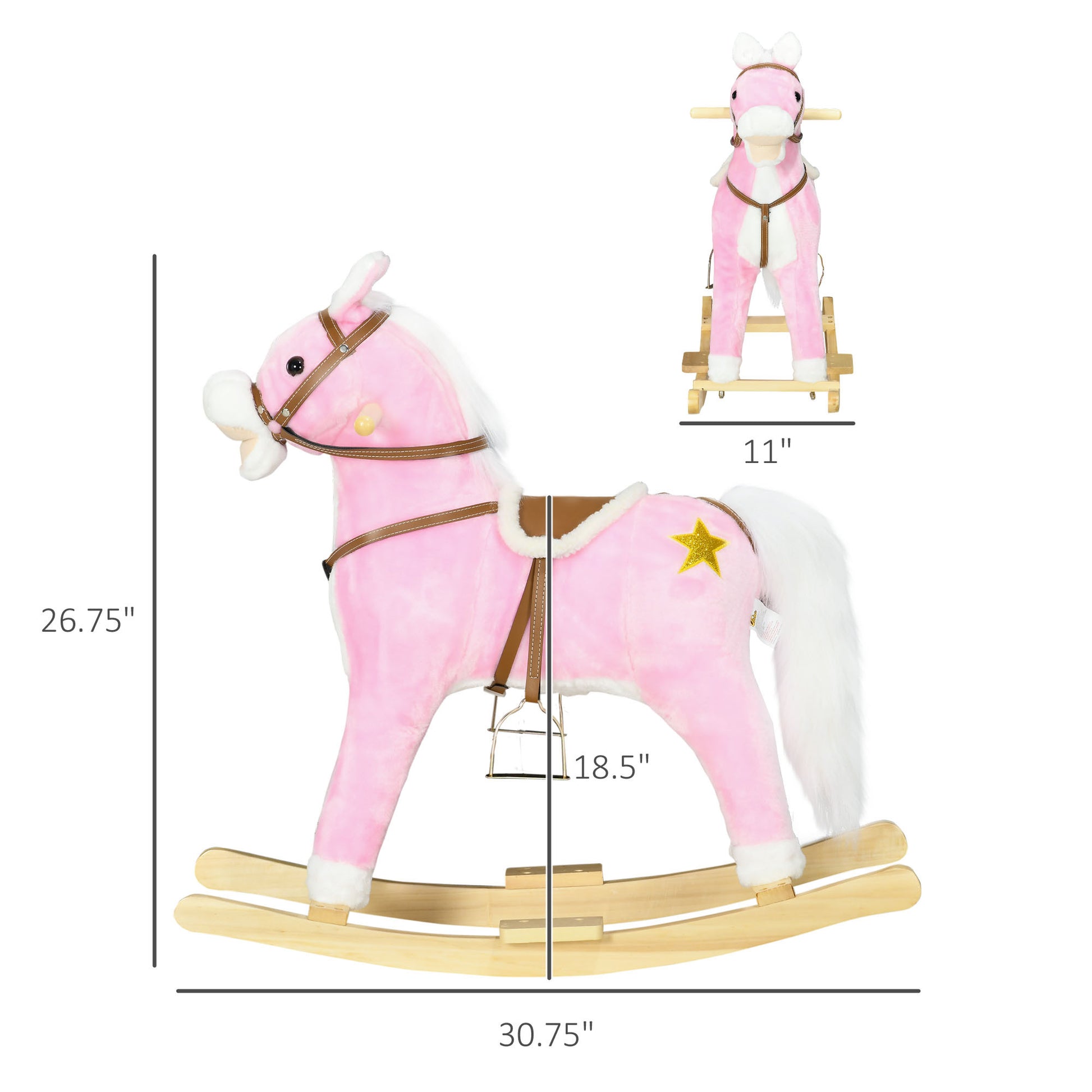 Rocking Horse With Sound, Ride On Horse With Saddle, Toddler Rocker, Gift For 3 8 Year Old, Pink Pink Wood