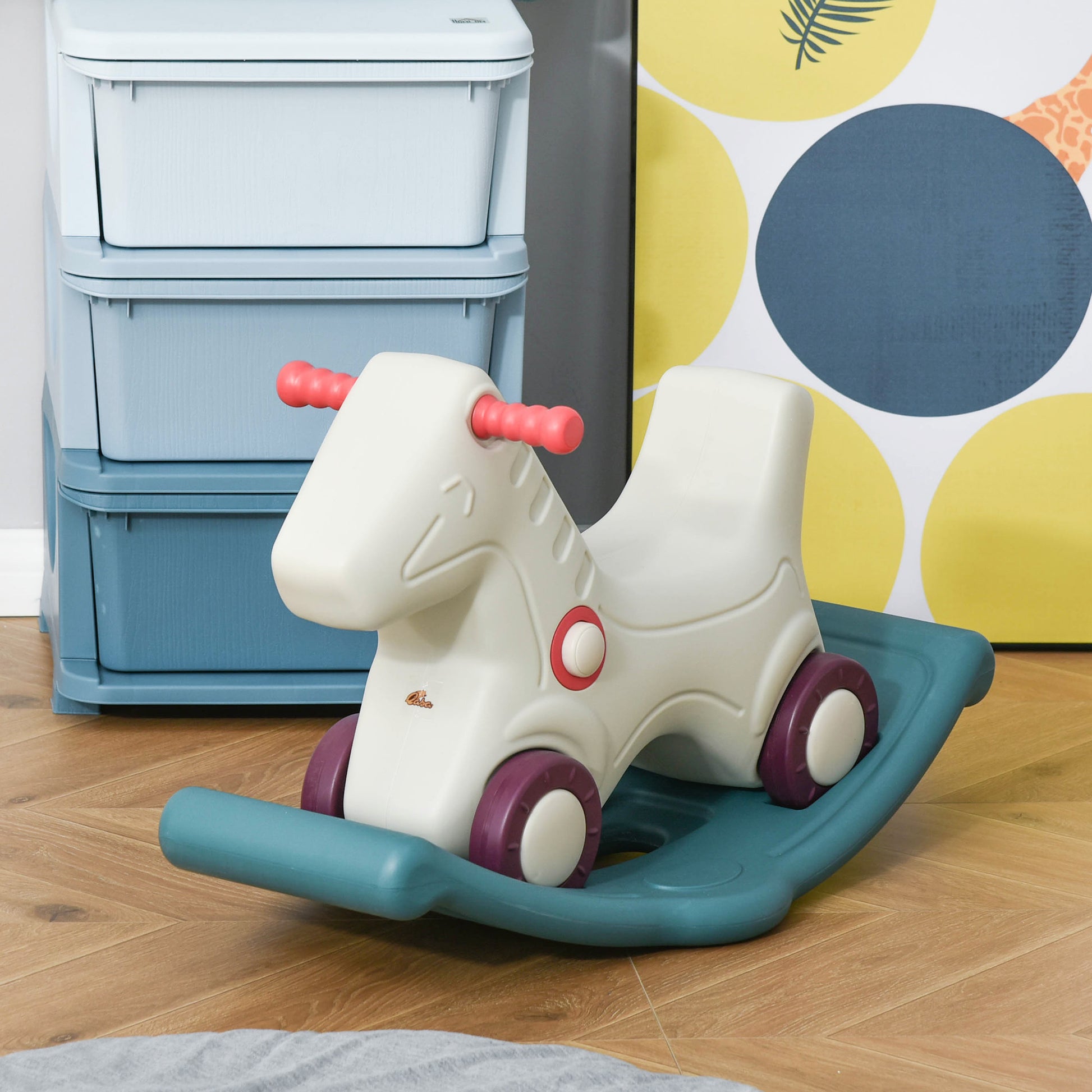 Kids 2 In 1 Rocking Horse & Sliding Car For Indoor & Outdoor Use W Detachable Base, Wheels, Smooth Materials, Grey And Green Grey Hdpe