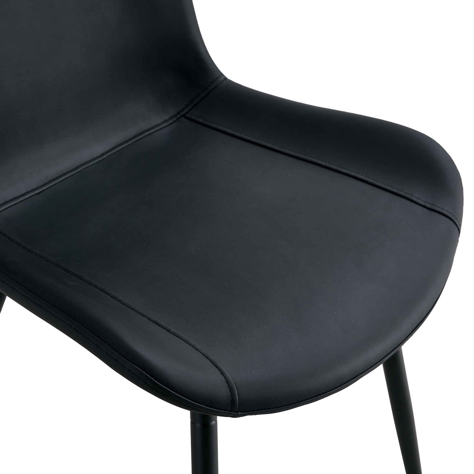 Black Artificial Leather Backrest Cushion Dining Chair, Black Metal Legs, Curved Widened Cushion Design For More Comfort, Suitable For Restaurants, Kitchens, Bedrooms, Offices. 4 Chairs 0502 Black Faux Leather