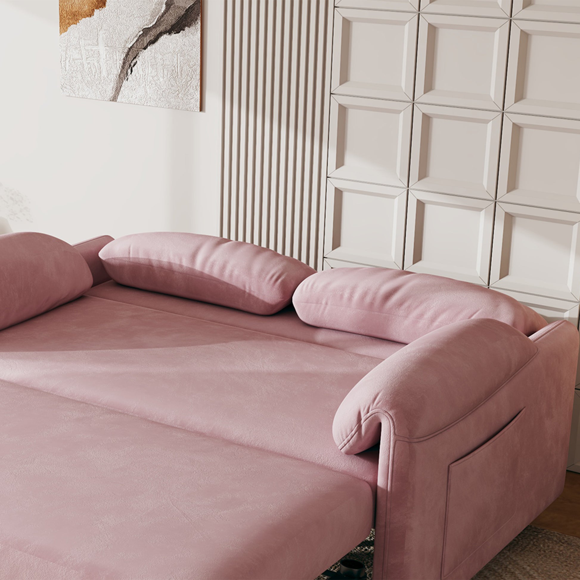 54 Inch Velvet Pink Sofa Sofa Bed Multi Purpose Living Room Retractable Bed Pink Velvet