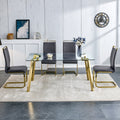 Modern Minimalist Style Rectangular Glass Dining Table With Tempered Glass Tabletop And Golden Metal Legs, Suitable For Kitchen, Dining Room, And Living Room, 63 Inches * 35.4 Inches * 30 Inches Golden Metal