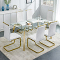Modern Minimalist Style Rectangular Glass Dining Table With Tempered Glass Tabletop And Golden Metal Legs, Suitable For Kitchen, Dining Room, And Living Room, 63 Inches * 35.4 Inches * 30 Inches Golden Metal