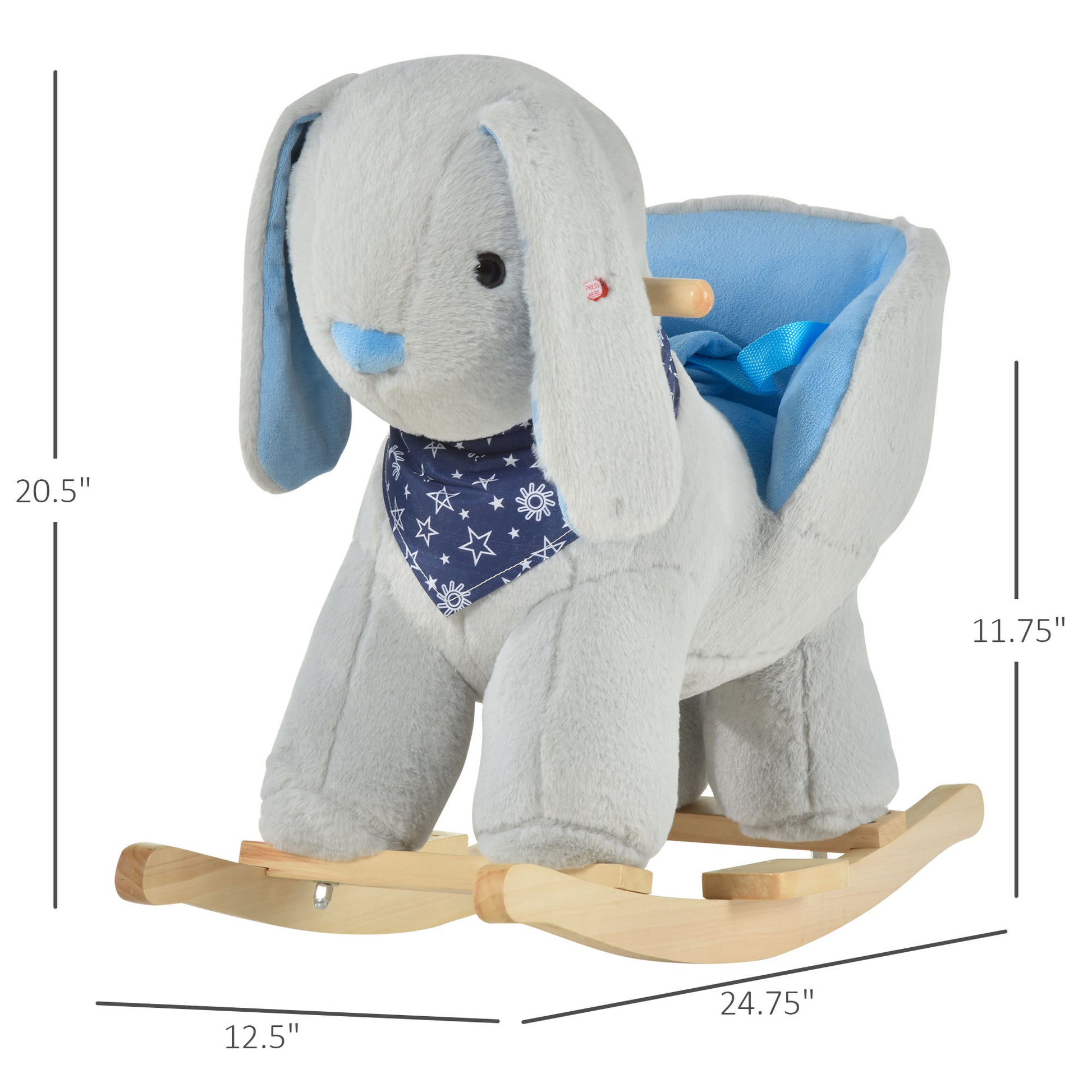 Kids Ride On Rocking Horse Toy Bunny Rocker With Fun Play Music & Soft Plush Fabric For Children 18 36 Months Grey Polyester