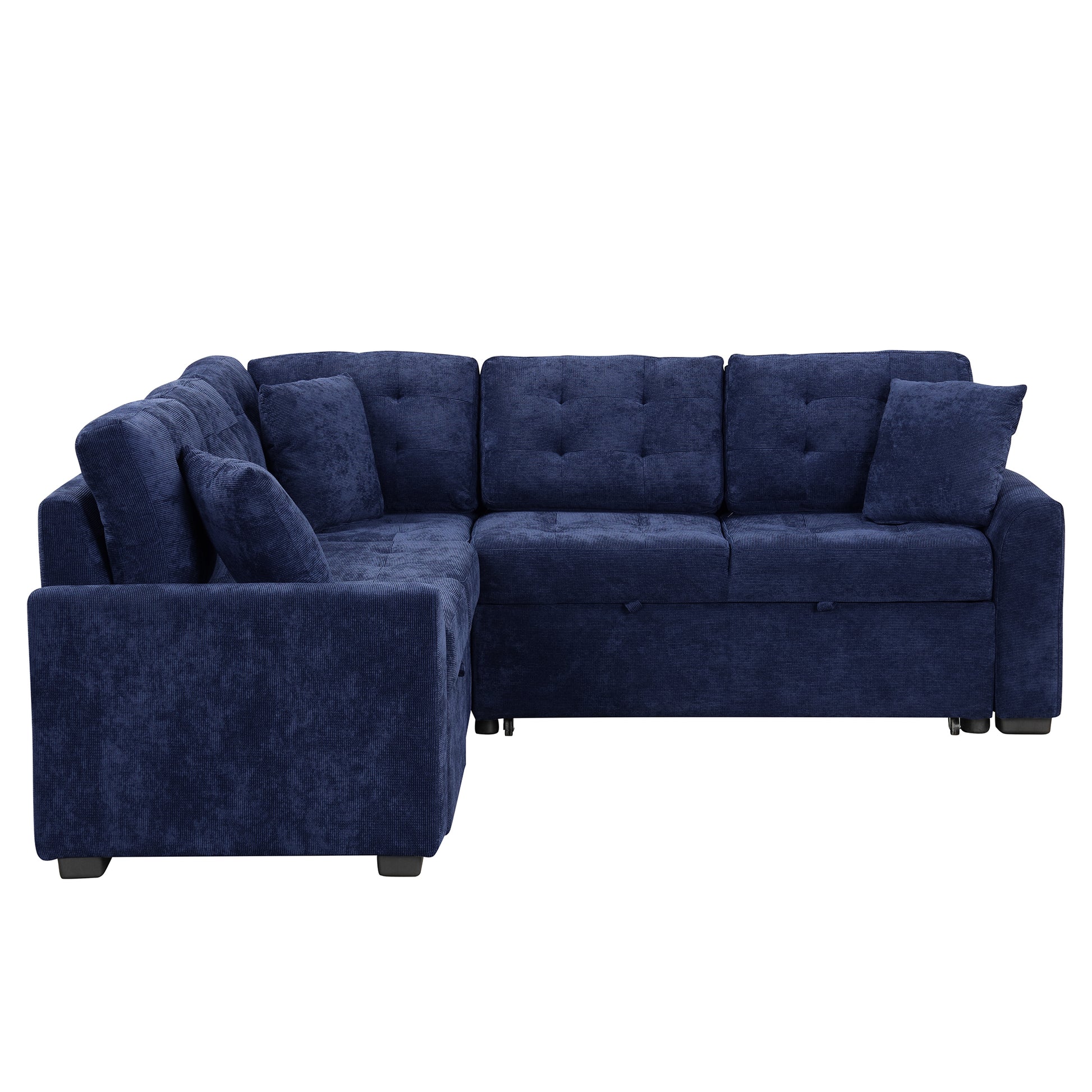 82.6" L Shape Sofa Bed Pull Out Sleeper Sofa With Wheels, Usb Ports, Power Sockets For Living Room, Navy Blue Navy Blue Foam Velvet