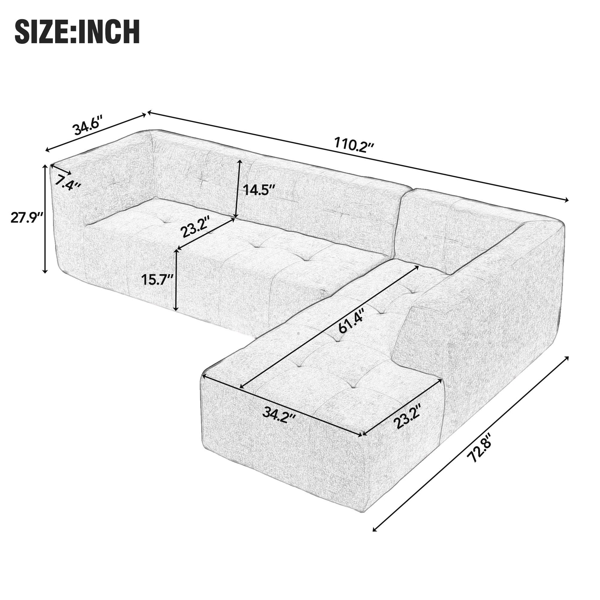 110.2*72.8" Modular Modular Combination Living Room Sofa Set, Modern Minimalist Sofa, Living Room Upholstered Sofa Bed, Bedroom, 2Pcs Computer Free Combination, L Shaped,Light Grey Light Grey Foam Polyester 3 Seat