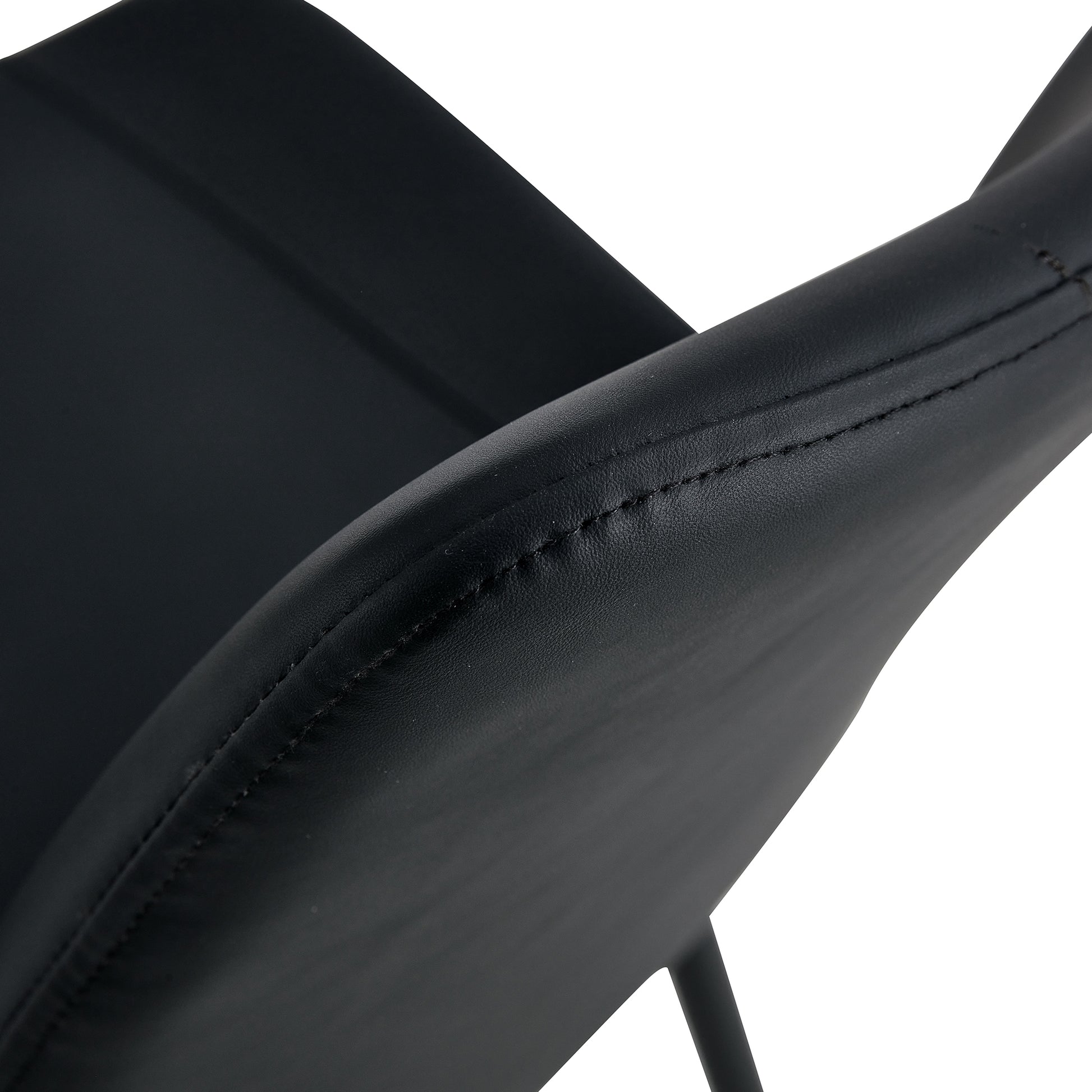 Black Artificial Leather Backrest Cushion Dining Chair, Black Metal Legs, Curved Widened Cushion Design For More Comfort, Suitable For Restaurants, Kitchens, Bedrooms, Offices. 4 Chairs 0502 Black Faux Leather