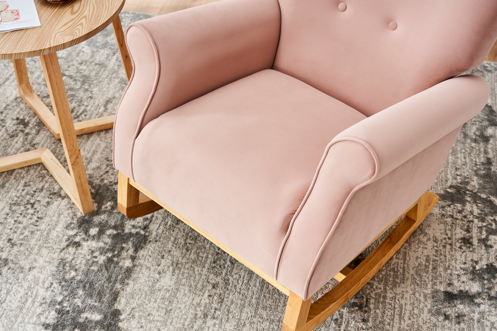 Baby Room High Back Rocking Chair Nursery Chaircomfortable Rocker Fabric Padded Seat ,Modern High Back Armchair Pink Primary Living Space Sponge Velvet