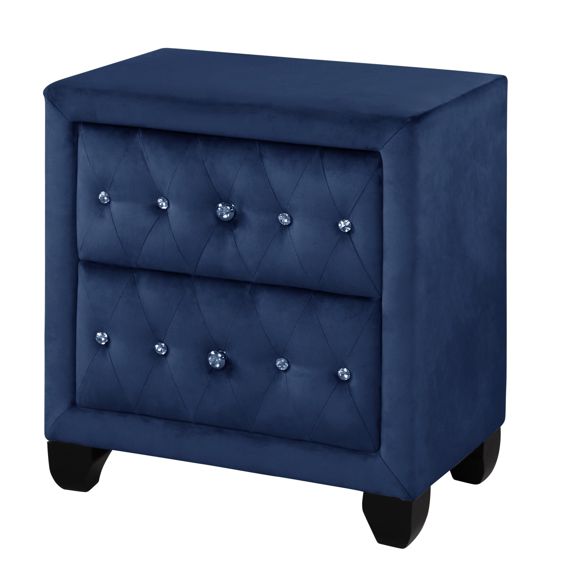Monica Luxurious Four Poster Full 4 Pc Bed Made With Wood In Navy Box Spring Not Required Full Navy Wood 4 Piece Set Bedroom Modern Upholstered Velvet Tufted Wood