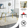 Modern Minimalist Style Rectangular Glass Dining Table With Tempered Glass Tabletop And Golden Metal Legs, Suitable For Kitchen, Dining Room, And Living Room, 63 Inches * 35.4 Inches * 30 Inches Golden Metal