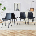Black Artificial Leather Backrest Cushion Dining Chair, Black Metal Legs, Curved Widened Cushion Design For More Comfort, Suitable For Restaurants, Kitchens, Bedrooms, Offices. 4 Chairs 0502 Black Faux Leather