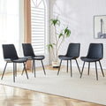 Black Artificial Leather Backrest Cushion Dining Chair, Black Metal Legs, Curved Widened Cushion Design For More Comfort, Suitable For Restaurants, Kitchens, Bedrooms, Offices. 4 Chairs 0502 Black Faux Leather