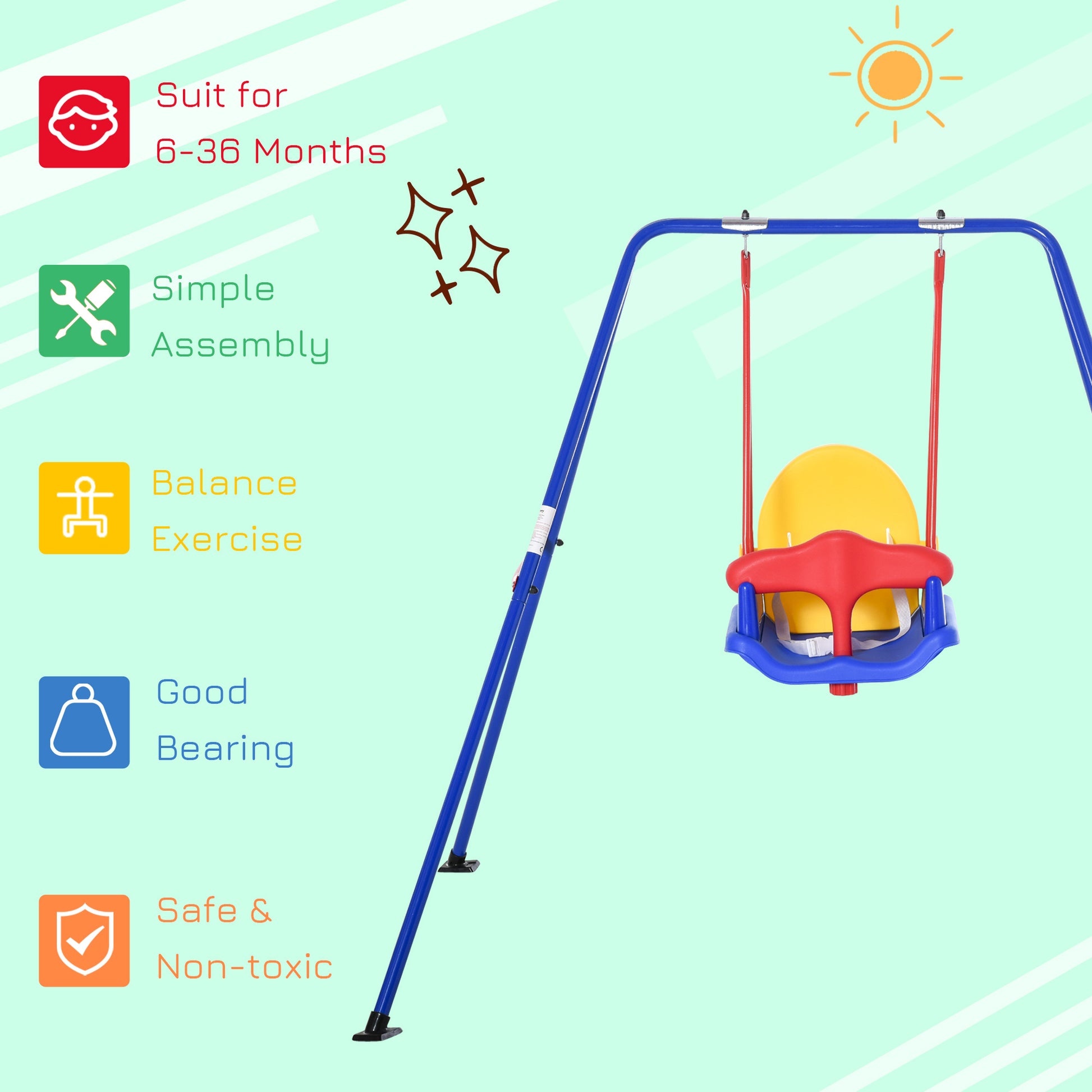 Baby Swing Set For Backyard Indoor Outdoor, Solid Metal Frame With Baby Seat Harness For Kid Age 6 36 Months Multi Metal