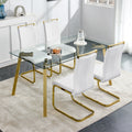 Modern Minimalist Style Rectangular Glass Dining Table With Tempered Glass Tabletop And Golden Metal Legs, Suitable For Kitchen, Dining Room, And Living Room, 63 Inches * 35.4 Inches * 30 Inches Golden Metal