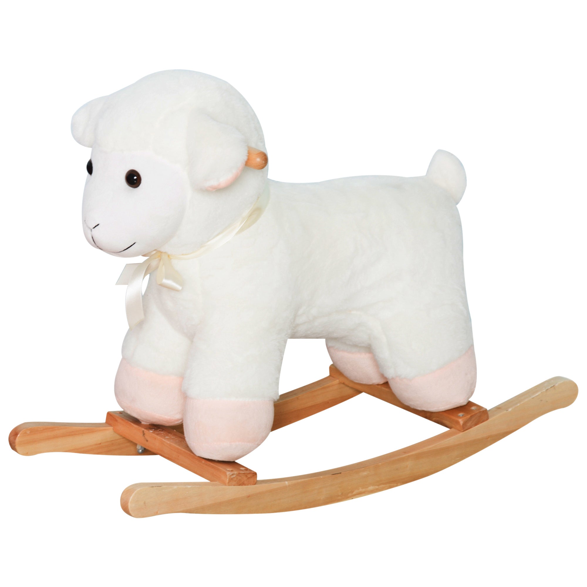 Lamb Rocking Horse Sheep, Nursery Stuffed Animal Ride On Rocker For Kids, Wooden Plush, White White Plush