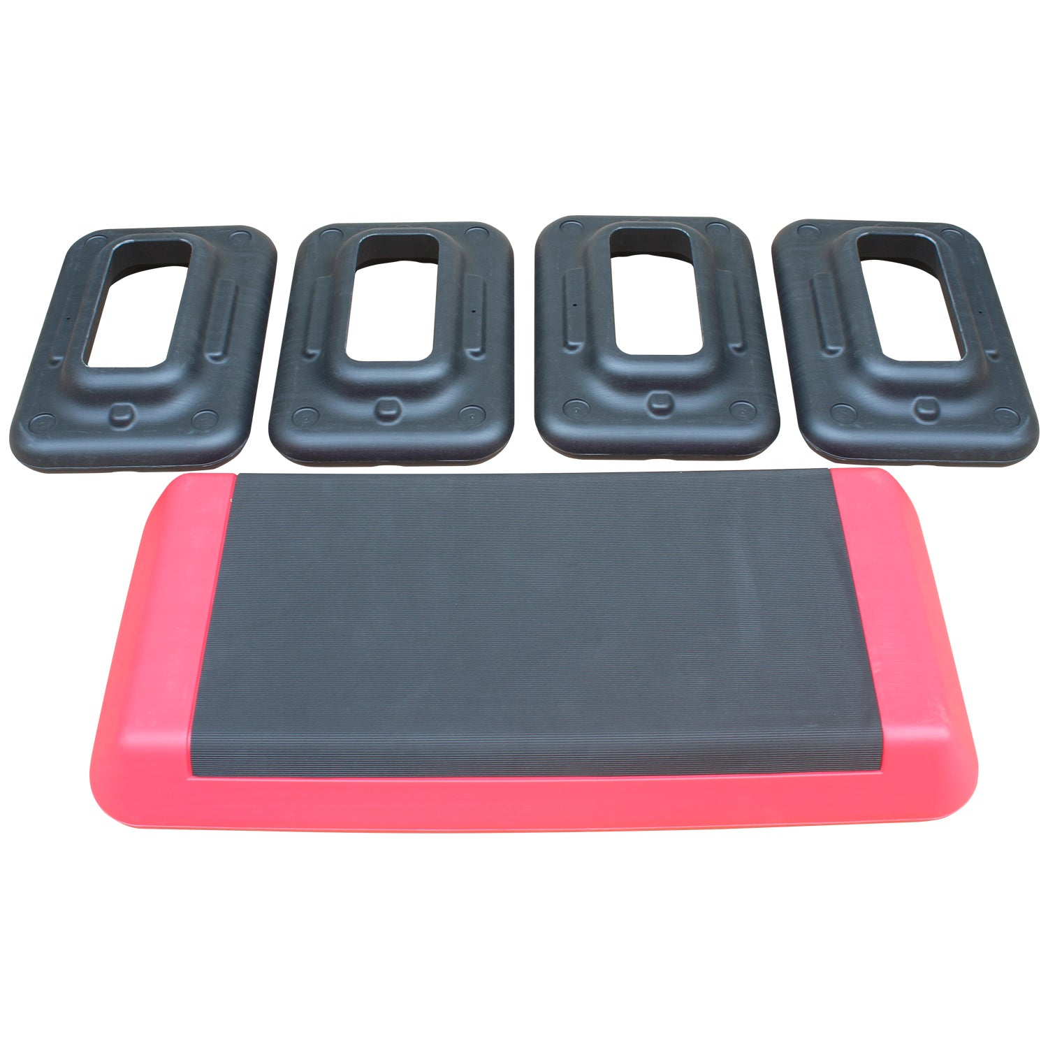 Adjustable Workout Aerobic Stepper In Fitness & Exercise Step Platform Trainer Red Black With 4 Risers Black Red Plastic