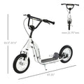 Youth Scooter Front And Rear Caliper Dual Brakes 12 Inch Inflatable Front Wheel Ride On Toy For Age 5 , White White Steel