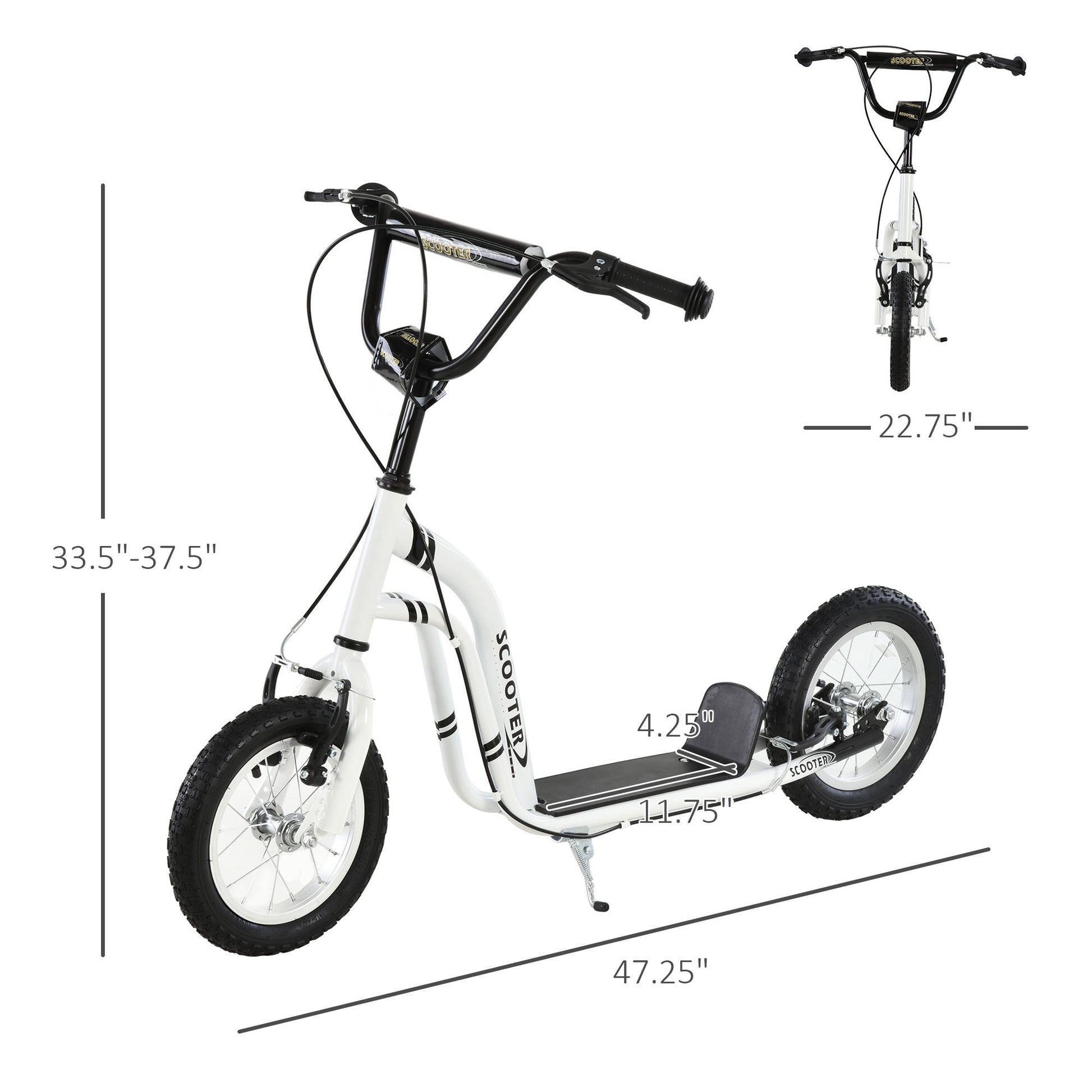 Youth Scooter Front And Rear Caliper Dual Brakes 12 Inch Inflatable Front Wheel Ride On Toy For Age 5 , White White Steel