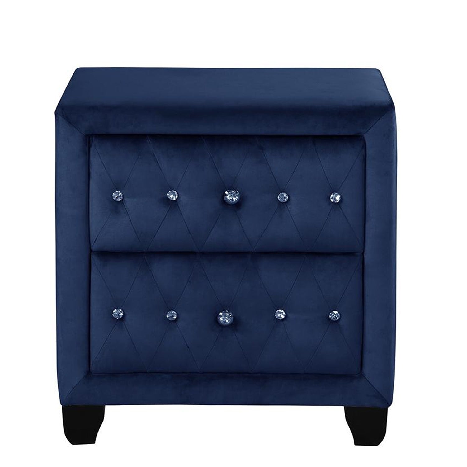 Monica Luxurious Four Poster Full 4 Pc Bed Made With Wood In Navy Box Spring Not Required Full Navy Wood 4 Piece Set Bedroom Modern Upholstered Velvet Tufted Wood