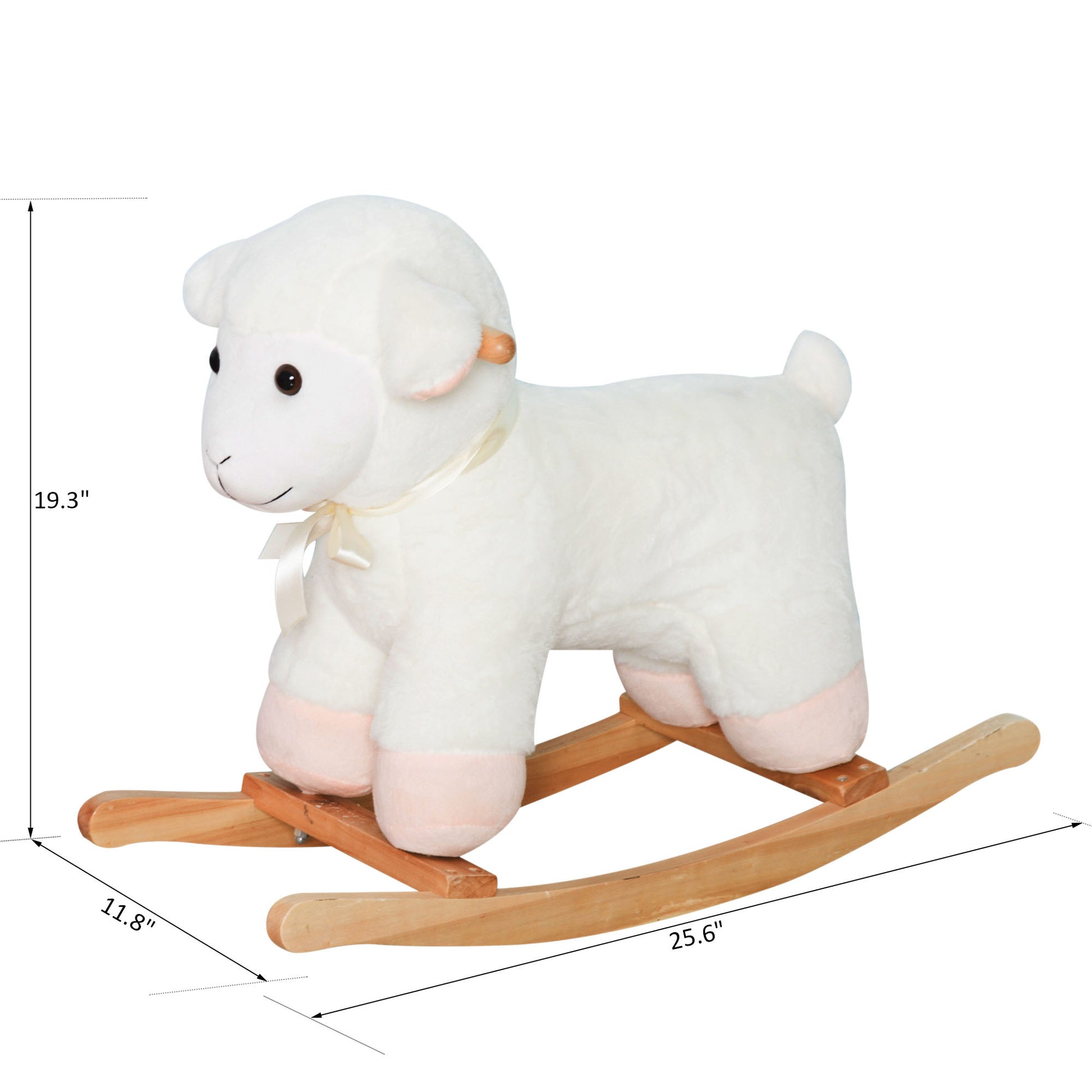 Lamb Rocking Horse Sheep, Nursery Stuffed Animal Ride On Rocker For Kids, Wooden Plush, White White Plush