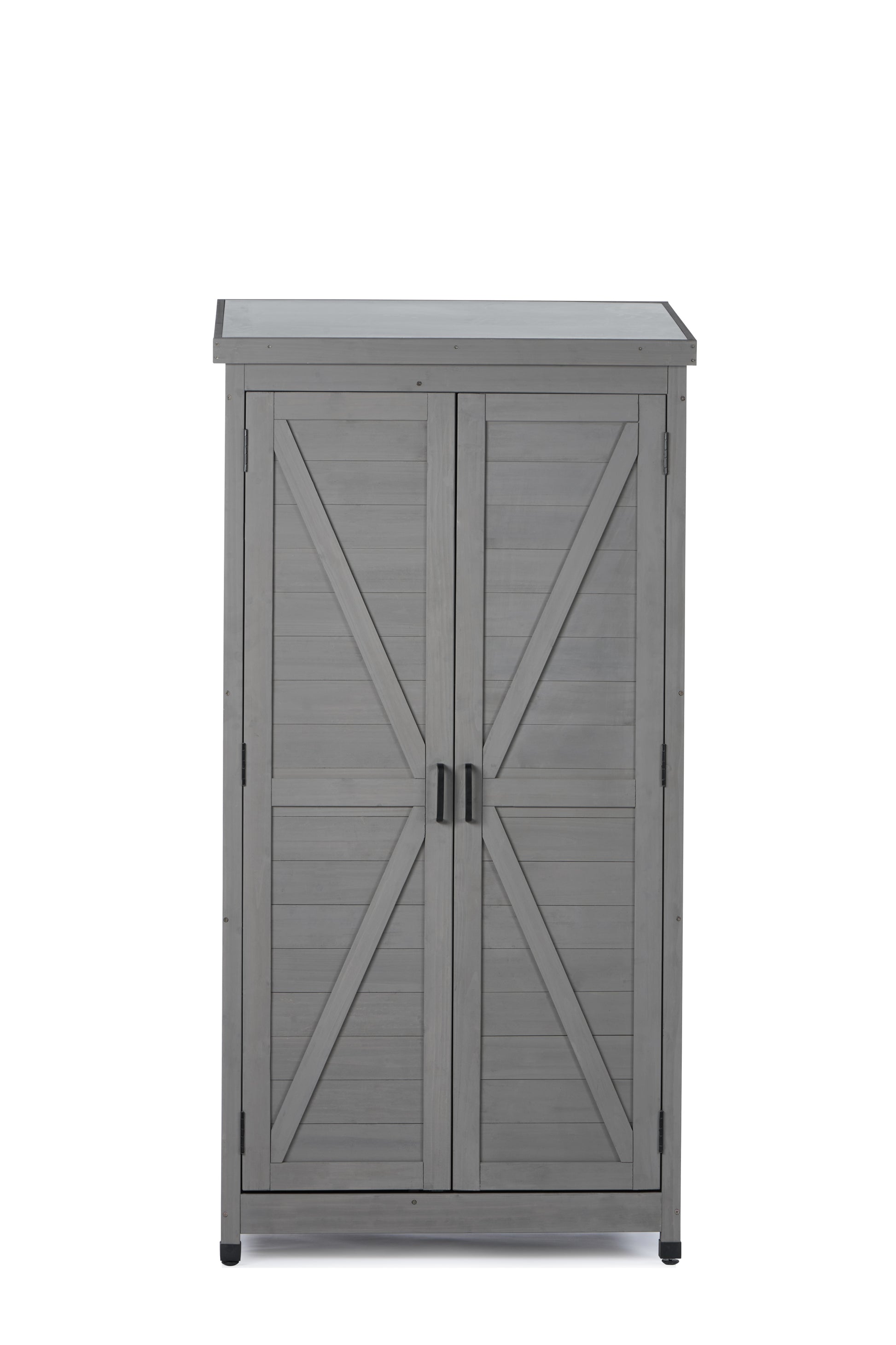 Outdoor Storage Cabinet And Metal Top,Garden Storage Shed,Outdoor 68 Inches Wood Tall Shed For Yard And Patio Gray Solid Wood