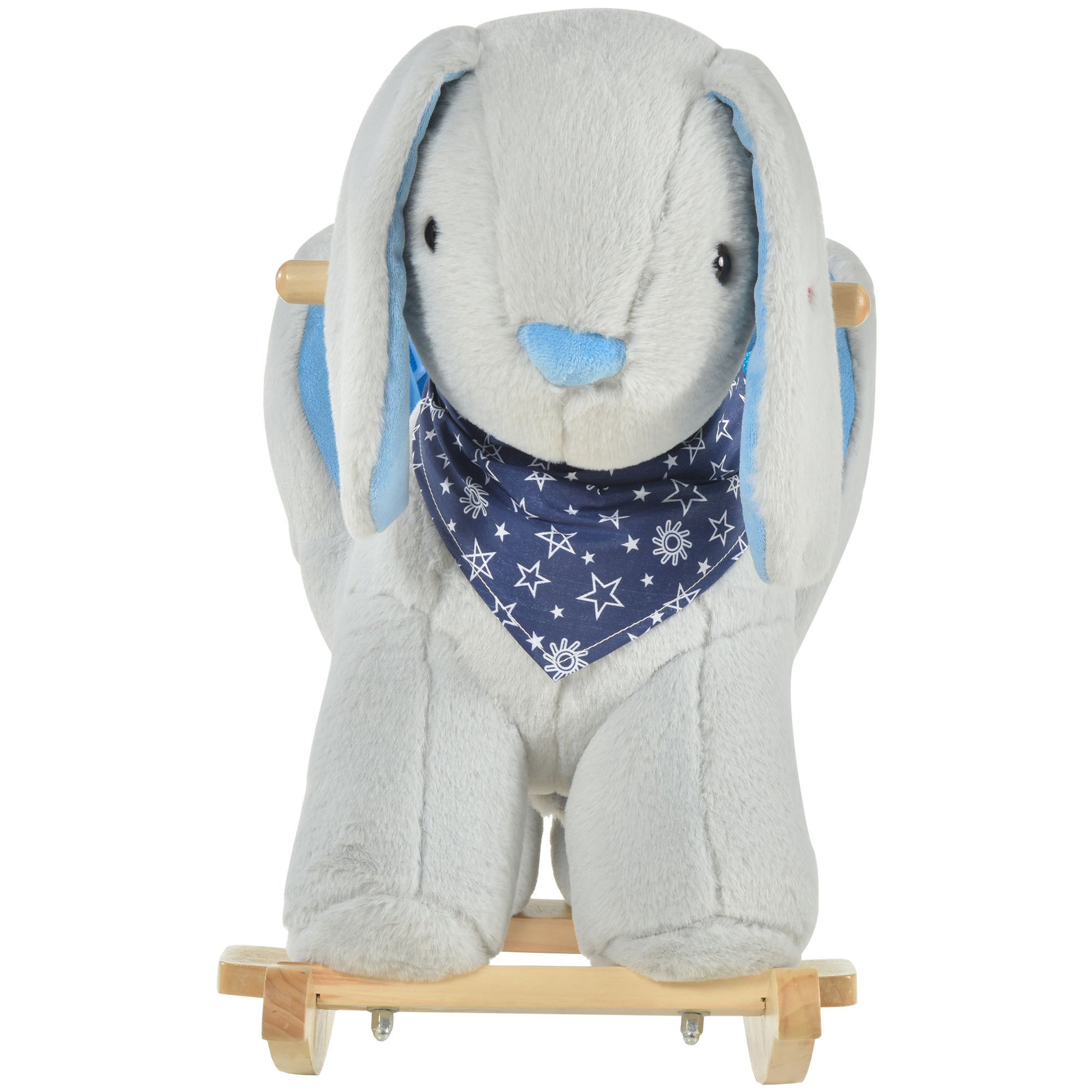 Kids Ride On Rocking Horse Toy Bunny Rocker With Fun Play Music & Soft Plush Fabric For Children 18 36 Months Grey Polyester