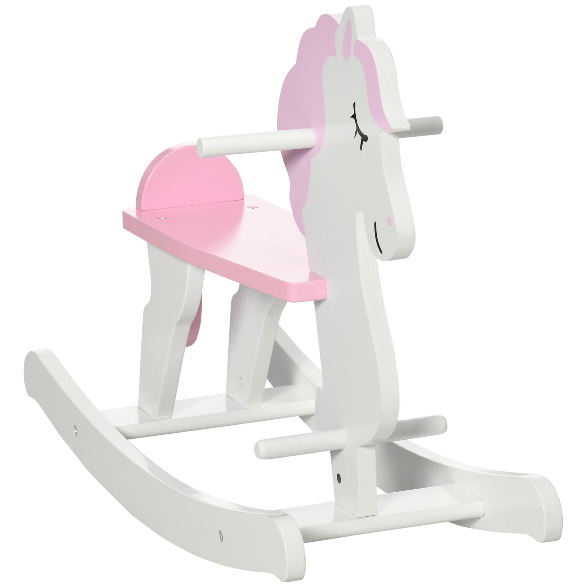 Little Wooden Rocking Horse Toy For Kids' Imaginative Play, Children'S Small Baby Rocking Horse Ride On Toy For Toddlers 1 3, Pink And White Pink Wood