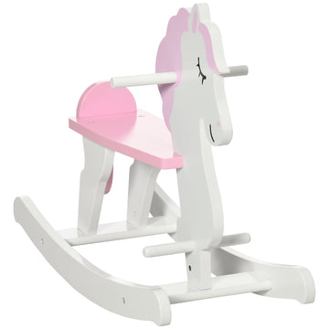 Little Wooden Rocking Horse Toy For Kids' Imaginative Play, Children'S Small Baby Rocking Horse Ride On Toy For Toddlers 1 3, Pink And White Pink Wood