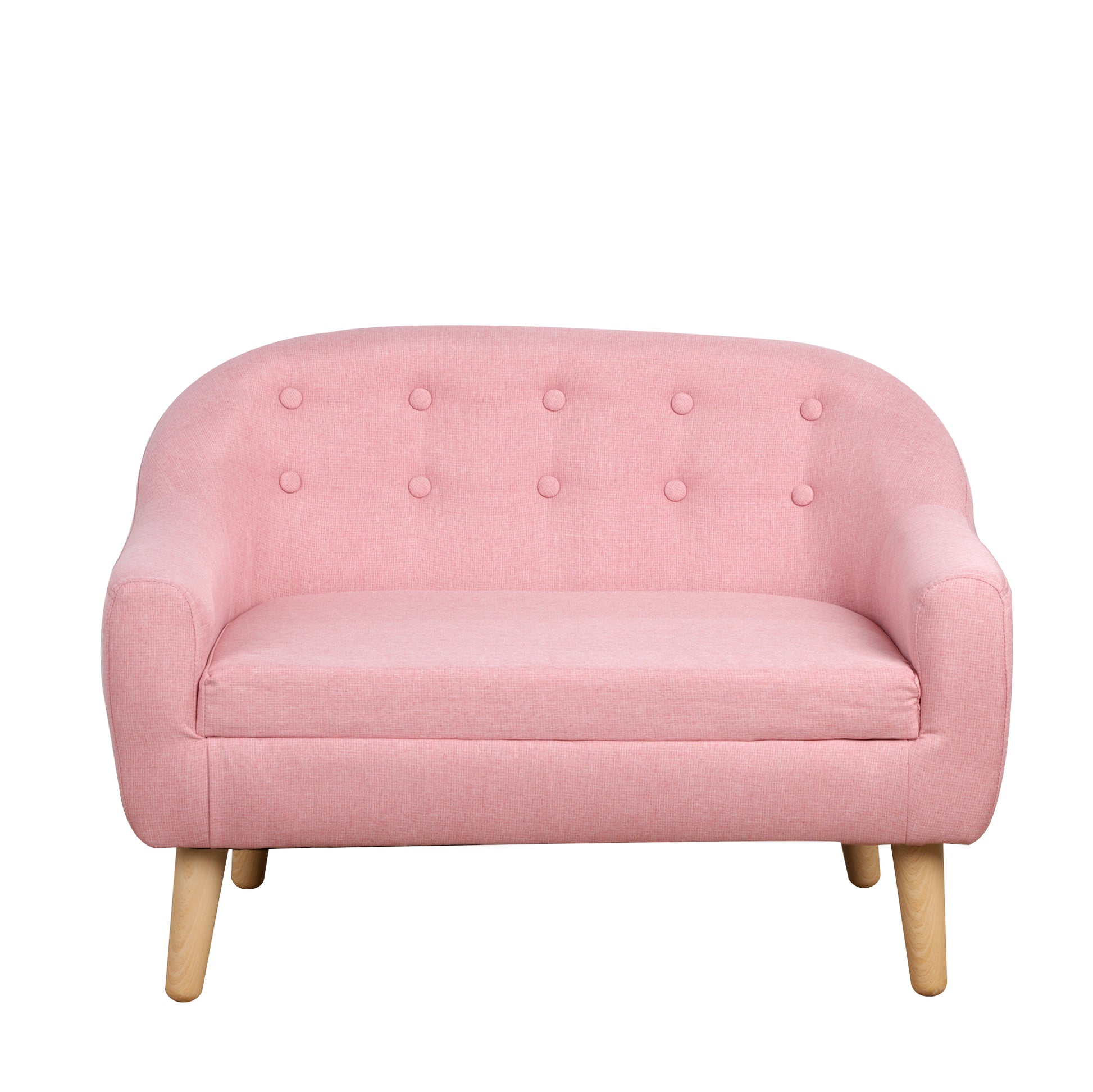 2 Seat Kids Sofa Linen Fabric And Wooden Frame Sofa For Kids And Toddlers Ages 3 7, 11" High Seat, Pink Pink Polyester