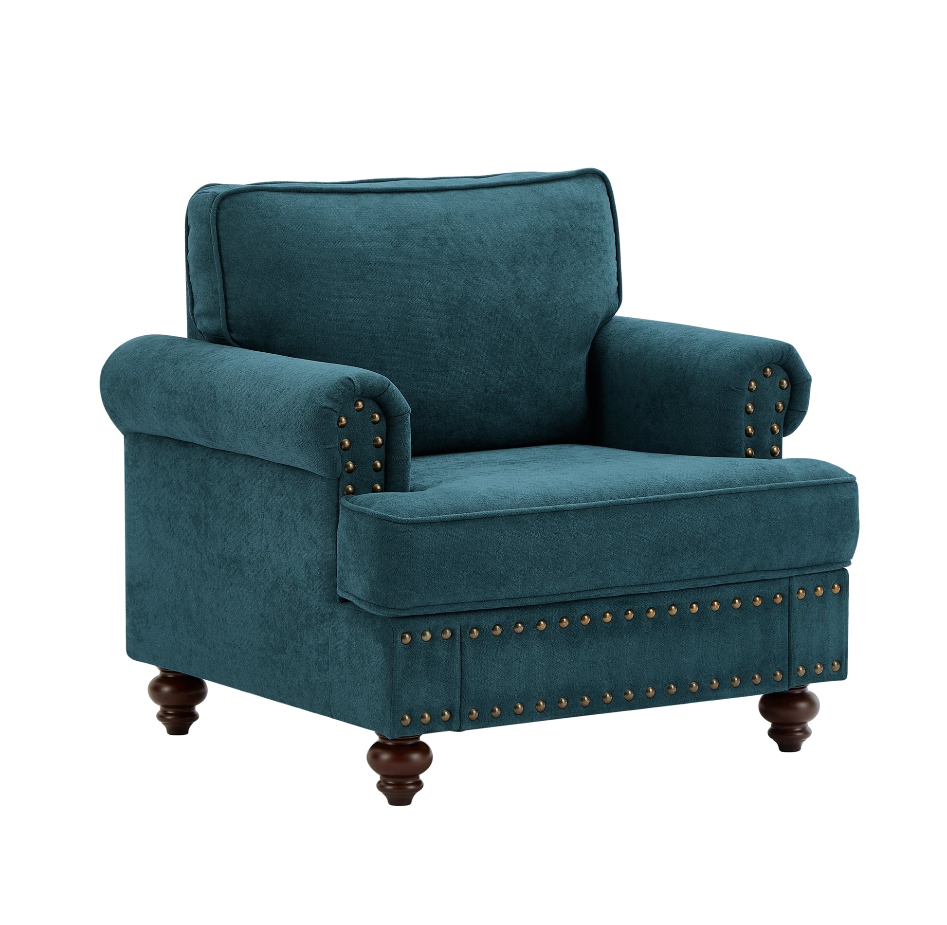 Modern Sofa For Living Room,38"Green Chenille Sofa Couch, Sectional Beautiful Seat Sofa Couch With Brown Legs, Upholstered Sofa For Apartment Bedroom Home Office Lake Green Brown Polyester Wood Primary Living Space Soft American Design Rolled Arms