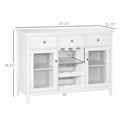 Coffee Bar Cabinet With 3 Drawers, 6 Bottle Wine Rack, Stemware Racks, Glass Door, Sideboard Buffet Cabinet, Wine Cabinet, White White Particle Board