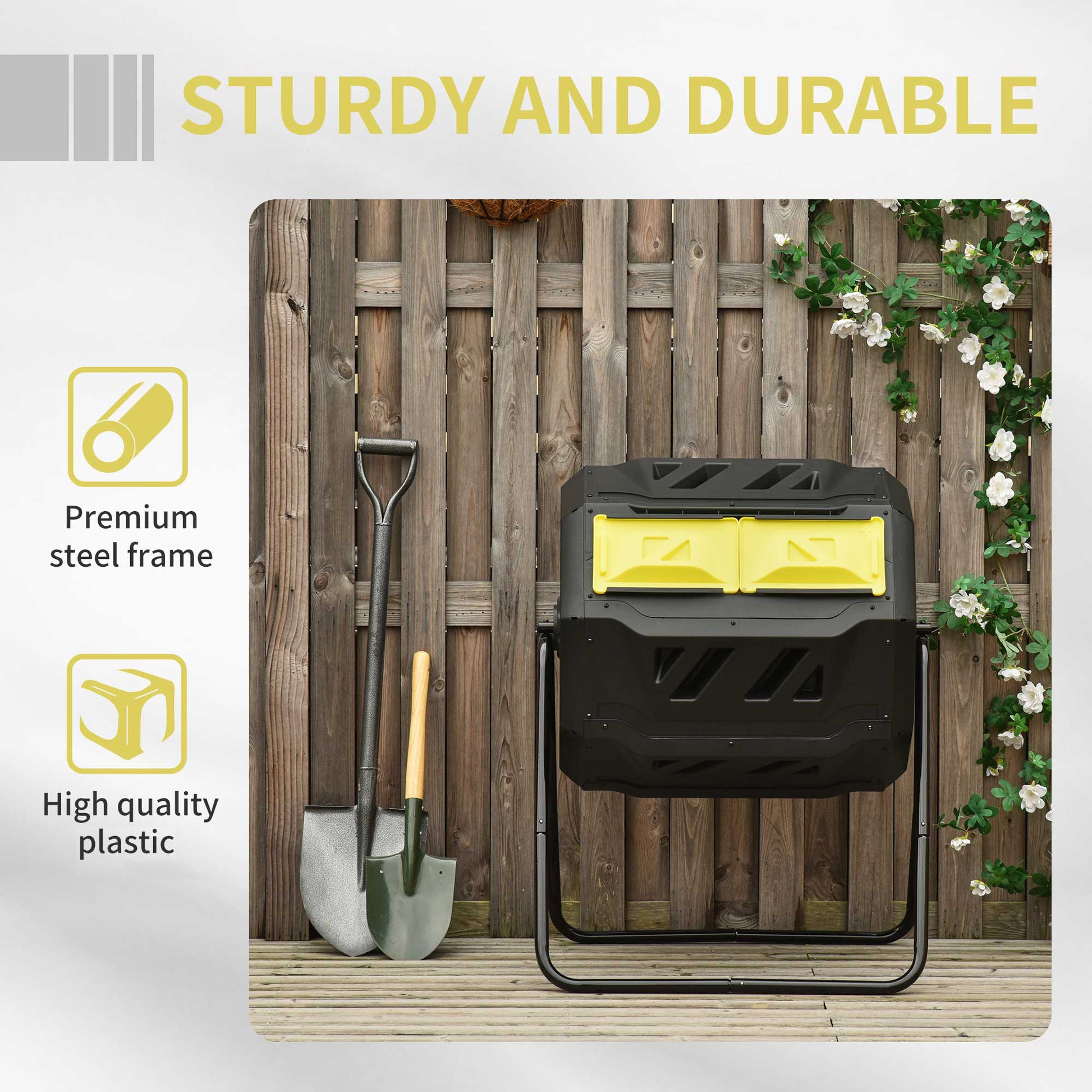 Tumbling Compost Bin Outdoor 360 Dual Rotating Composter 43 Gallon, Yellow Yellow Polypropylene
