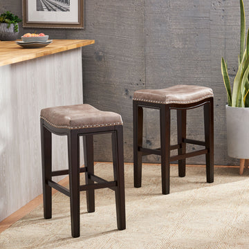 Tiffin Studded Counter Stool Mp2 Set Of 2 Grey Fabric