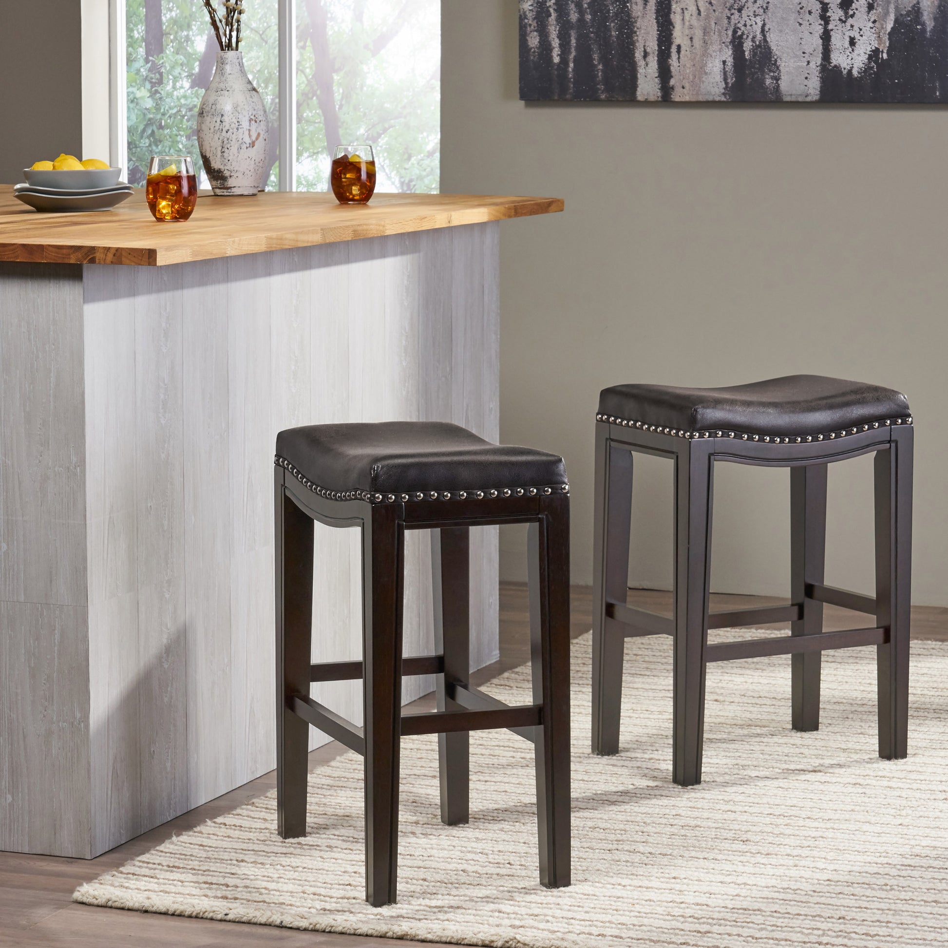 Tiffin Studded Counter Stool Mp2 Set Of 2 Charcoal Rubber Wood